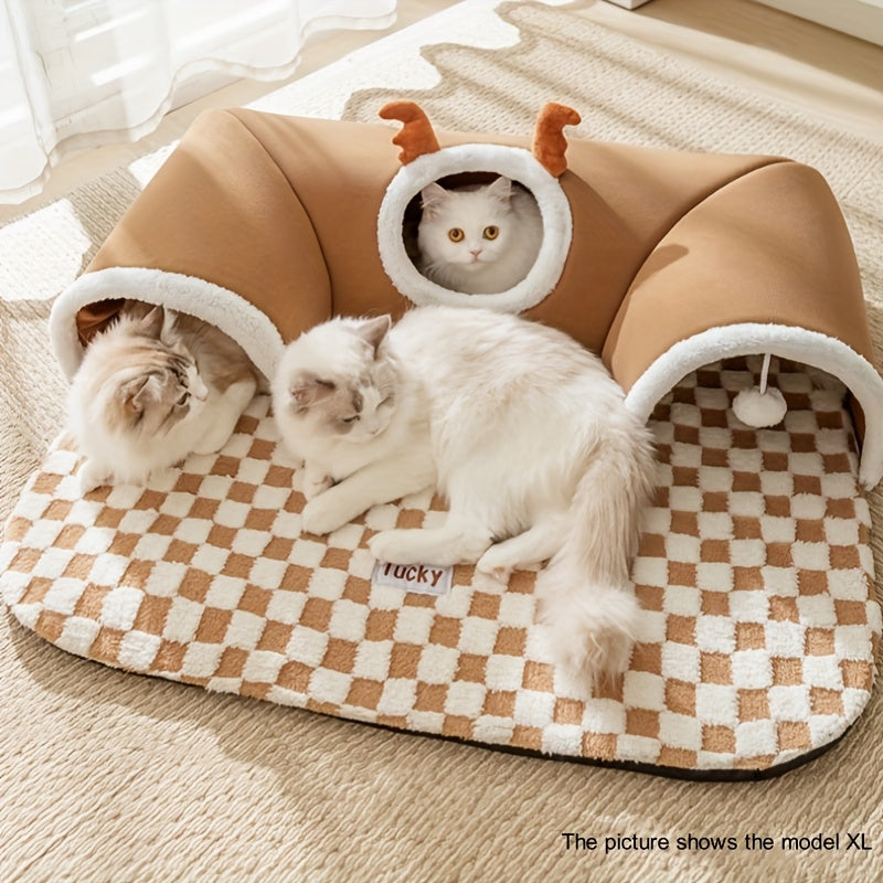 Cat Tunnel Cat Nest Small Pet Tunnel Small Pet Nest Elk Pet Nest Hide and Seek Toy Cat Tunnel Play Sleep Integrated Bear Shaped Tunnel Cat Nest Pet Nest Warm Nest Rabbit Hamster Tunnel Nest