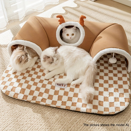 Cat Tunnel Cat Nest Small Pet Tunnel Small Pet Nest Elk Pet Nest Hide and Seek Toy Cat Tunnel Play Sleep Integrated Bear Shaped Tunnel Cat Nest Pet Nest Warm Nest Rabbit Hamster Tunnel Nest