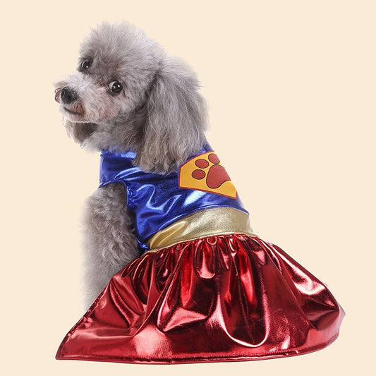 Superhero Dog Costume with Cape & Paw Print Logo - Vibrant Blue & Red Super Power Outfit for Small Breeds, Easy Slip-On Costume, Onesies For Small Dogs, Dog Clothes Costume, Suits For Small Dog, Doggy Outfits, Clothes For Pet