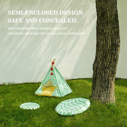 Zeze Cute Pet Tent Pet House Cat Nest Semi-closed Detachable Washable Mat Cat Bed Four Seasons Universal Cat Bed With Checkerboard Pattern