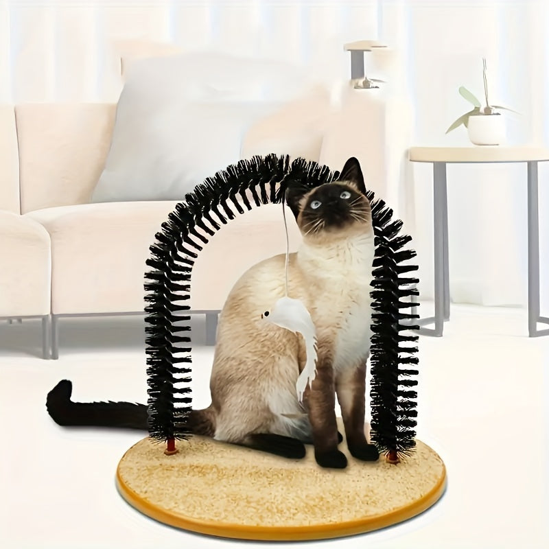 Cat Arch Self Groomer with Massage & Brushing - Interactive Scratching Post, Durable PVC Construction, for Indoor/Outdoor Cats - Promotes Healthy Coat, Reduces Shedding, Prevents Matting - Ideal for All Cats, Kittens, Senior