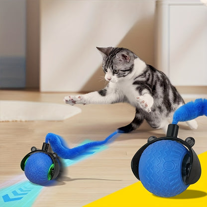 Interactive Cat Toy for Indoor Cats, Speedy Ball with Tail, Automatic Moving Cat Balls for Bored Indoor Adult Cats, 360°Automatic Rolling Ball Toy, Two Speed Adjustment, Cat Entertainment, Engaging Cat Plaything, Fun Cat Acc