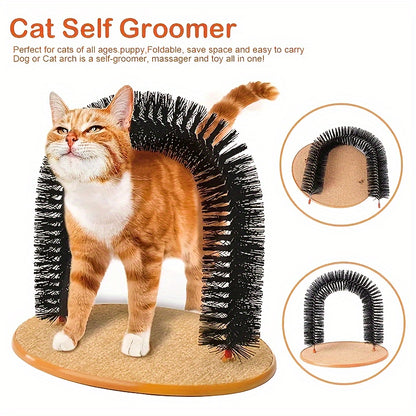 Cat Arch Self Groomer with Massage & Brushing - Interactive Scratching Post, Durable PVC Construction, for Indoor/Outdoor Cats - Promotes Healthy Coat, Reduces Shedding, Prevents Matting - Ideal for All Cats, Kittens, Senior