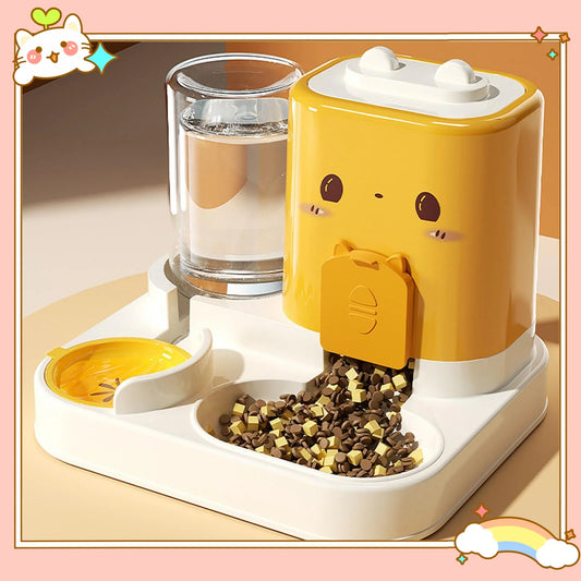2 in 1 Automatic Pet Feeder Pet Food Bowl for Small Animals Small Dogs Feeding Dispenser Travel Convenient
