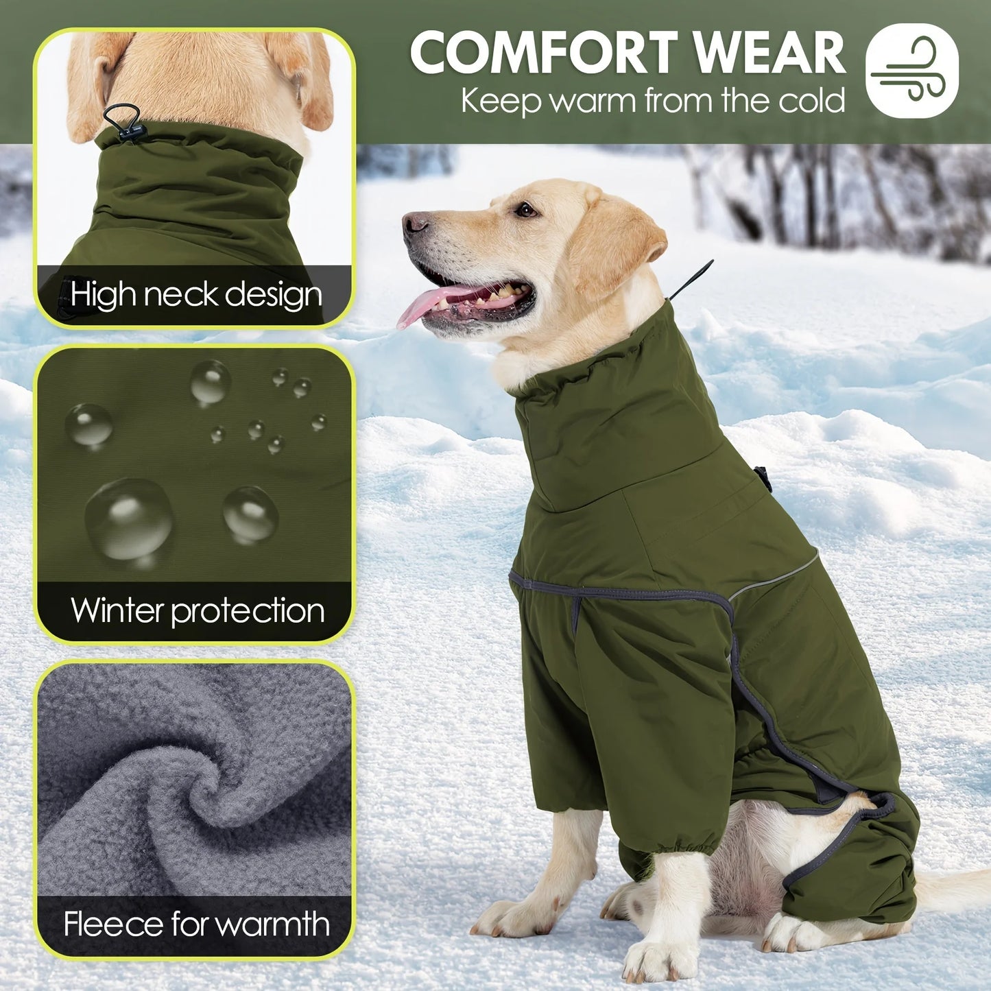 Thick  Warm Pet Clothing  Pet Clothing with Leash and Reflective Strips  High-necked  Fully Enclosed  Multi-functional Clothing