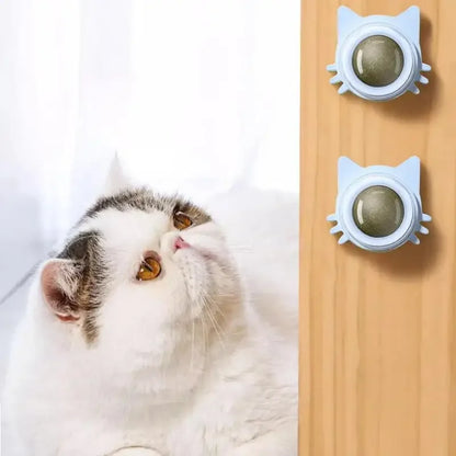 Catnip Balls Funny Lickable Cat Snack Catnip Balls Cat Ear Mint Spinning Ball Teeth Clean Toy For Small Medium Cats Pet Supplies