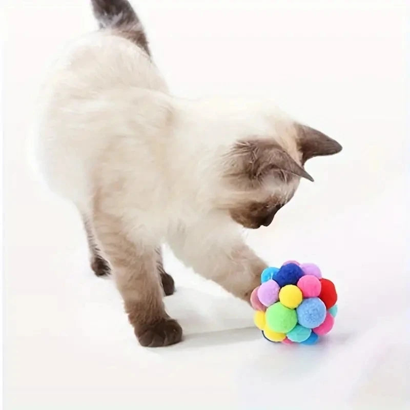1/3PCS Cat Toys Cat Plush Ball Toy Pet Elastic Bell Ball Self Hi Ball Playing Cat Colorful Woolen Ball