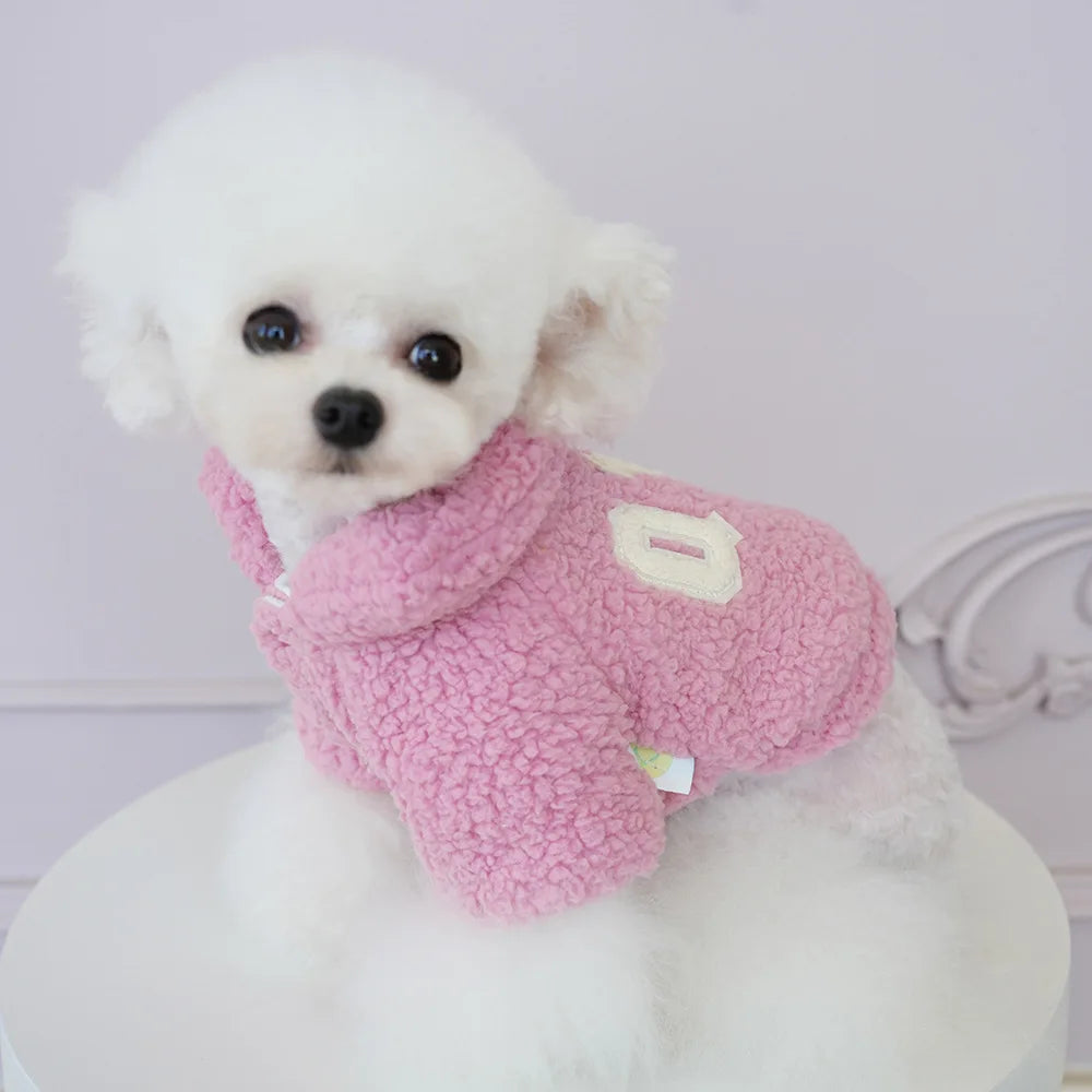 Winter Pet Jacket For Dogs & Cats - Pink Letter Print Two-legged Cotton Coat Outdoor Wear With Leash Hole, Casual Warm Outerwear