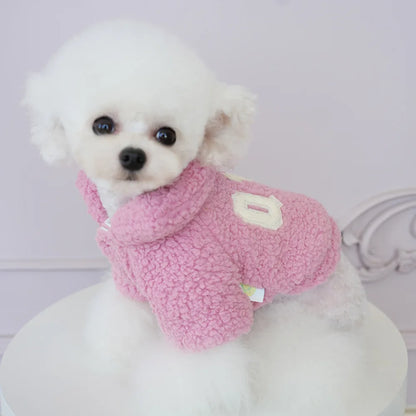 Winter Pet Jacket For Dogs & Cats - Pink Letter Print Two-legged Cotton Coat Outdoor Wear With Leash Hole, Casual Warm Outerwear