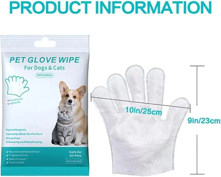 6pcs Unscented Extra Thick Pet Cleaning Wipes for Dogs & Cats,Dog Washing Bathing Deodorizing Grooming Gloves for Daily Care