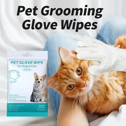 6pcs Unscented Extra Thick Pet Cleaning Wipes for Dogs & Cats,Dog Washing Bathing Deodorizing Grooming Gloves for Daily Care