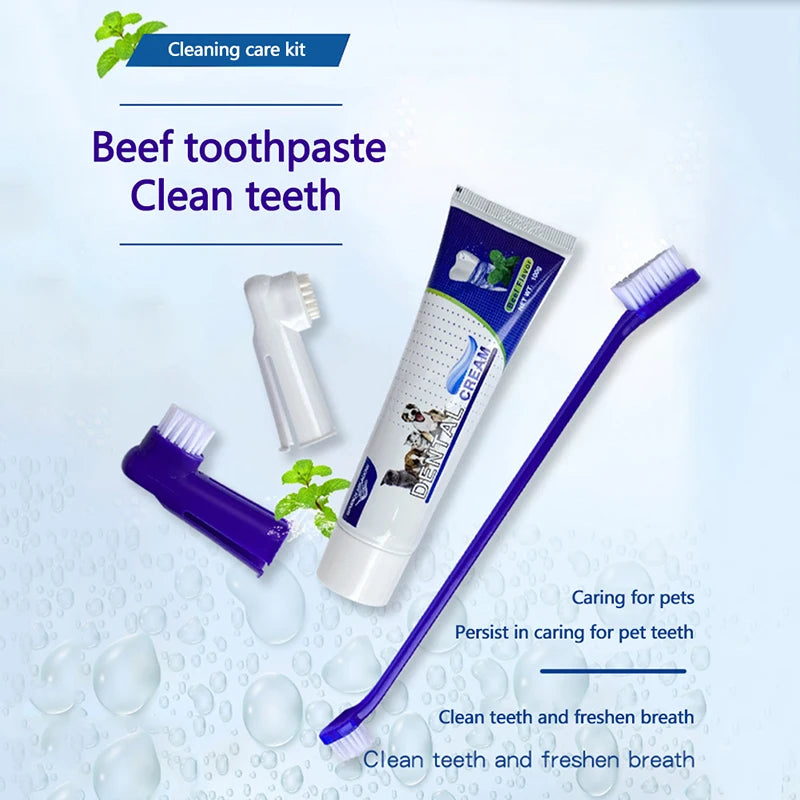 Pets Tartar Control Kit for Dogs Contains Toothpaste Toothbrush and Fingerbrush 4-Piece Dental Care