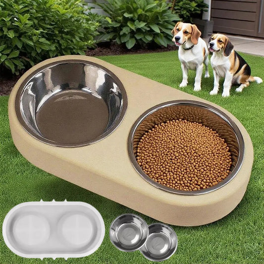Pets Snack Bowls Silicone Mold Kit DIY Cat Food Dog Food Storage Pallet Resin Concrete Mold with Stainless Steel Disc