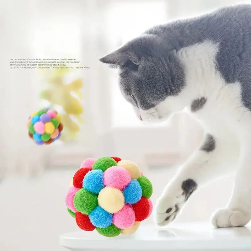 1/3PCS Cat Toys Cat Plush Ball Toy Pet Elastic Bell Ball Self Hi Ball Playing Cat Colorful Woolen Ball
