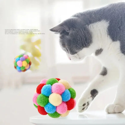 1/3PCS Cat Toys Cat Plush Ball Toy Pet Elastic Bell Ball Self Hi Ball Playing Cat Colorful Woolen Ball