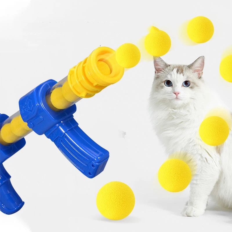 pet Toys Launch Training Interactive Shooter Gun Teaser Plush Ball Pet Creative Games Stretch Mini Pompoms Kittens Supplies