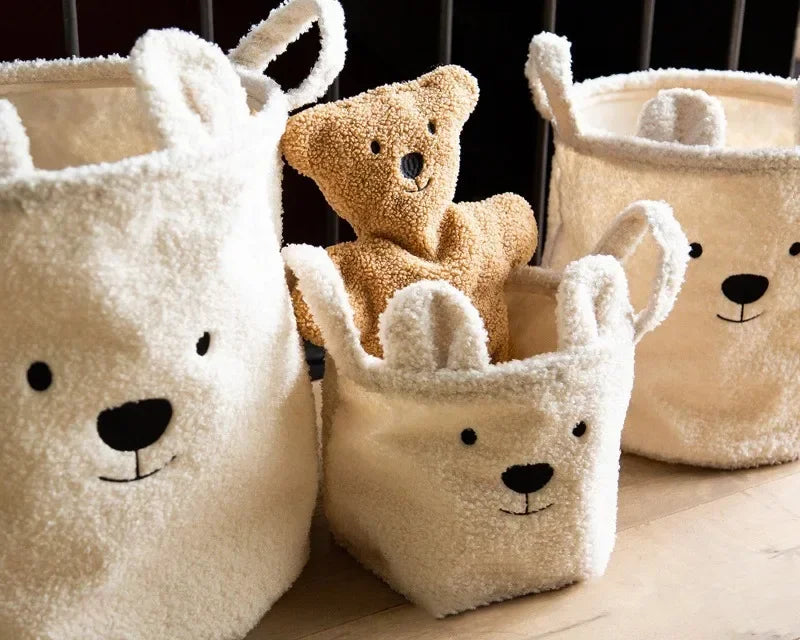 Lambswool Pet Toys Snacks Canvas Storage Basket Bear Dirty Clothes Basket Children's Toys Super Soft Touch Charpa Cotton