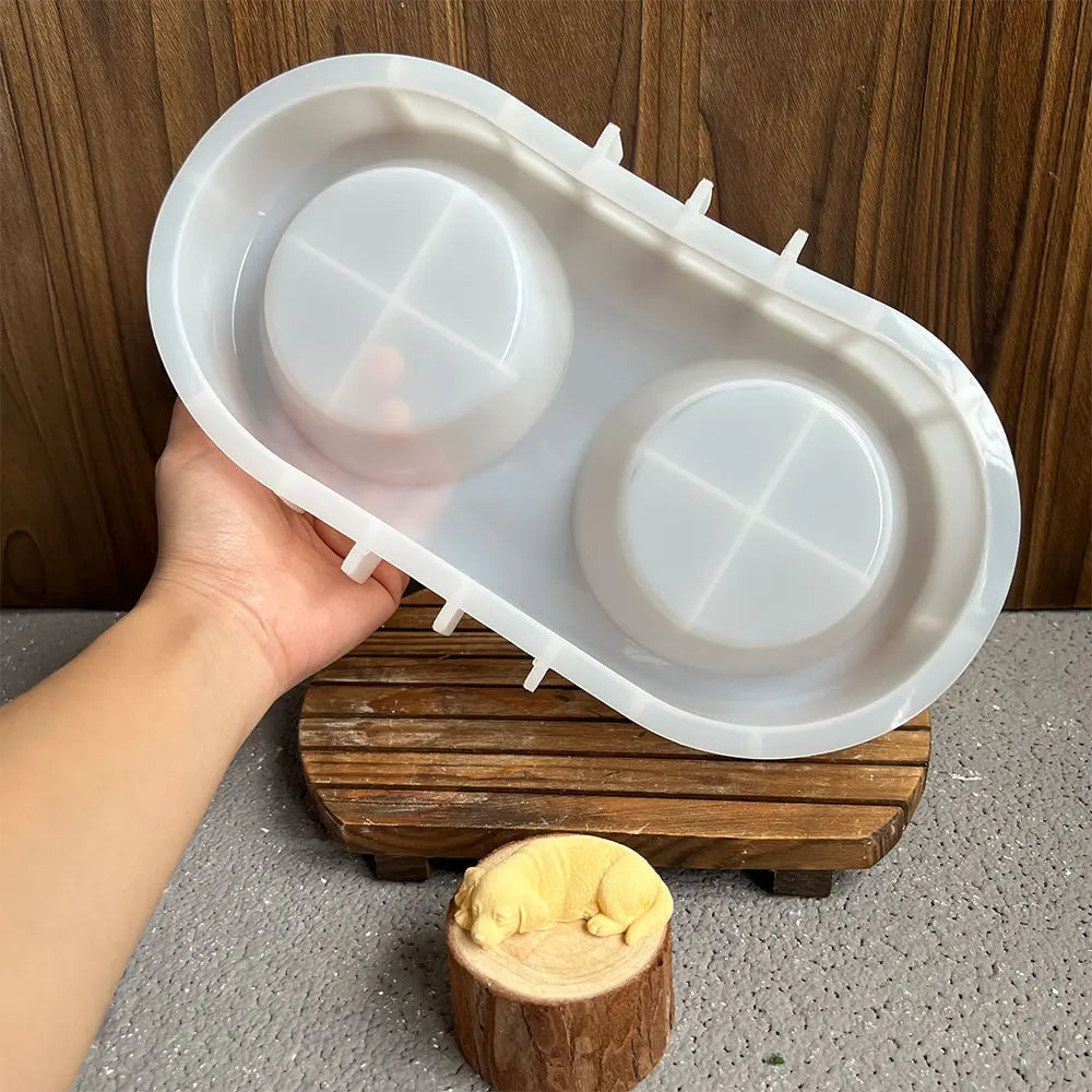 Pets Snack Bowls Silicone Mold Kit DIY Cat Food Dog Food Storage Pallet Resin Concrete Mold with Stainless Steel Disc