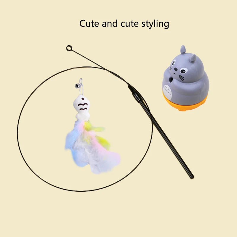 New cat funny cat stick steel wire long pole feather cute cat toy kitten fishing rotating self-pleasure relief pet toy