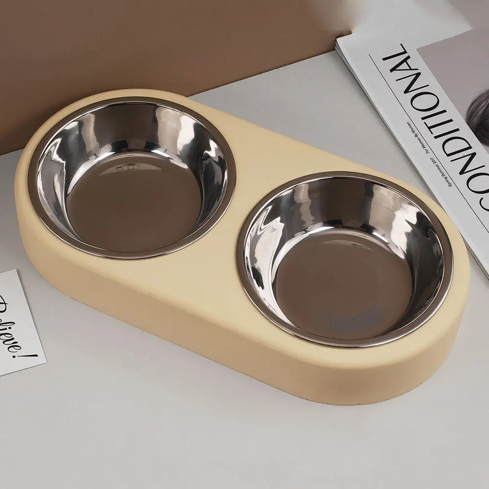 Pets Snack Bowls Silicone Mold Kit DIY Cat Food Dog Food Storage Pallet Resin Concrete Mold with Stainless Steel Disc