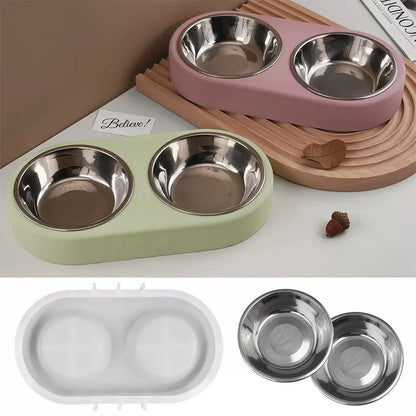 Pets Snack Bowls Silicone Mold Kit DIY Cat Food Dog Food Storage Pallet Resin Concrete Mold with Stainless Steel Disc