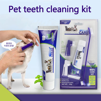 Pets Tartar Control Kit for Dogs Contains Toothpaste Toothbrush and Fingerbrush 4-Piece Dental Care