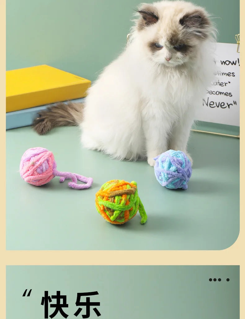 Pet Cat Toys Self Entertaining Chew and Tease Cats Toys with Bell Kitten Colored Balls Interactive Toys Pet Products Accessories