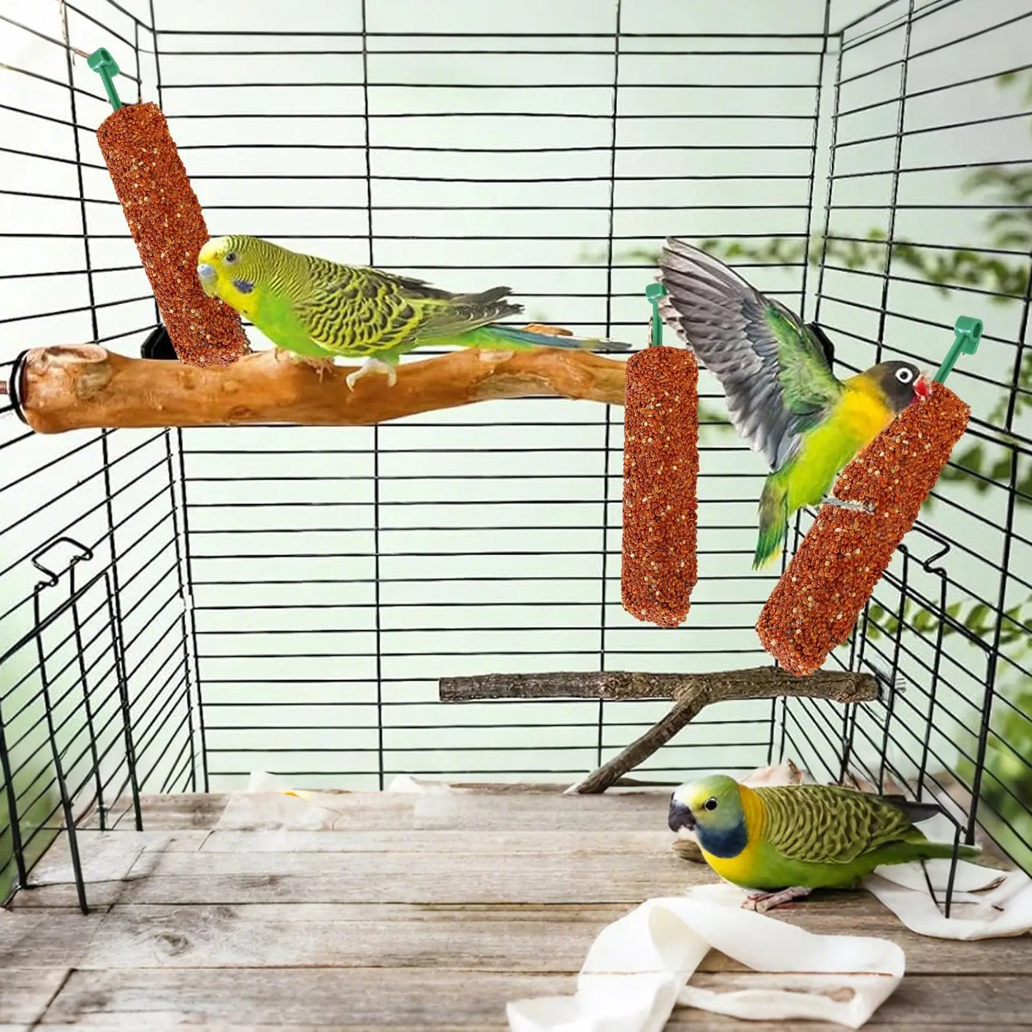 2PCS Parakeet Treats Sticks Bird Snacks Training Food Rewards Chewing Foraging Snacks for Myna Parakeet Finch Conure Parrot