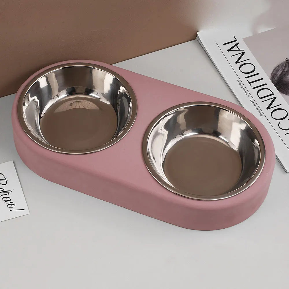 Pets Snack Bowls Silicone Mold Kit DIY Cat Food Dog Food Storage Pallet Resin Concrete Mold with Stainless Steel Disc