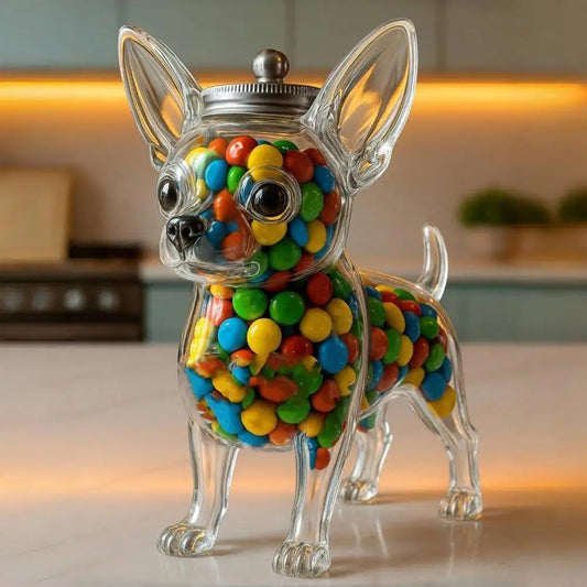 Chihuahua Dog Treat Glass Jar Airtight Snack Storage Container Pet Snack Holder Reusable Transparent Glass Candy Storage Jar