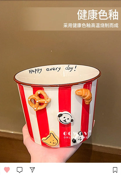 Snacks, Puppies, Ceramic Snack Bowls, Household Soup Bowls, Noodle Bowls, Snacks, Fried Chicken, French Fries, Buckets, Popcorn
