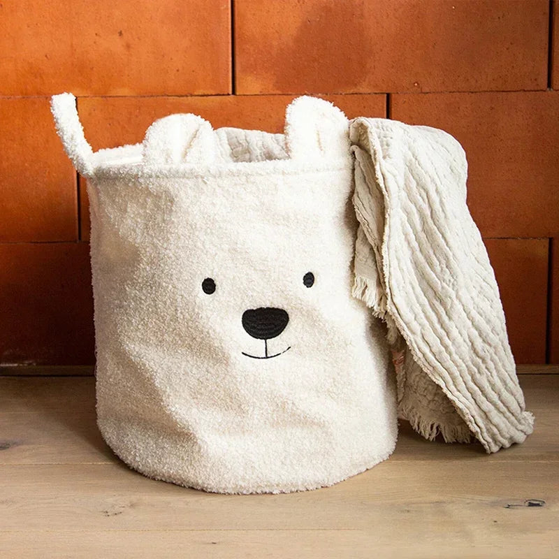 Lambswool Pet Toys Snacks Canvas Storage Basket Bear Dirty Clothes Basket Children's Toys Super Soft Touch Charpa Cotton