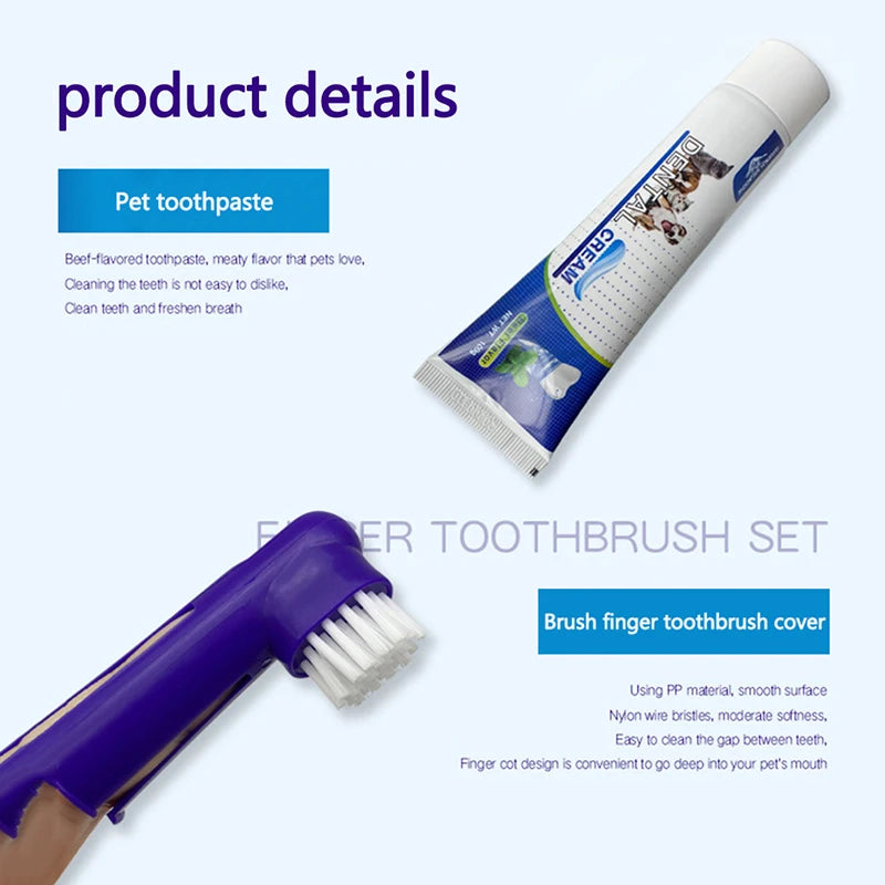 Pets Tartar Control Kit for Dogs Contains Toothpaste Toothbrush and Fingerbrush 4-Piece Dental Care