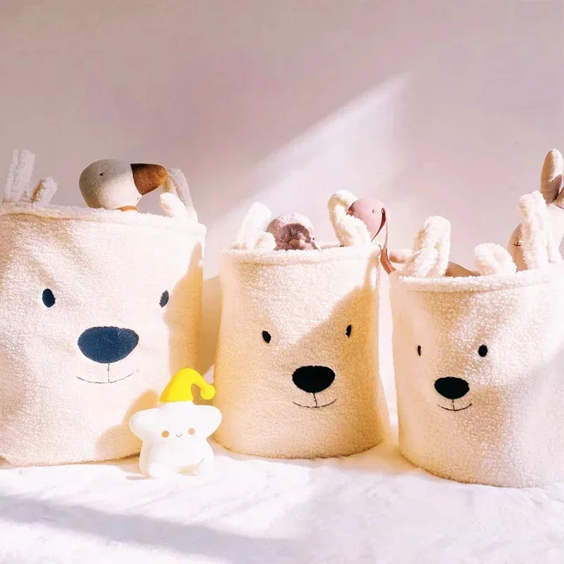 Lambswool Pet Toys Snacks Canvas Storage Basket Bear Dirty Clothes Basket Children's Toys Super Soft Touch Charpa Cotton