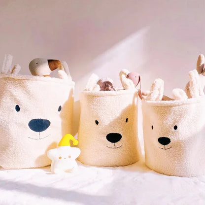 Lambswool Pet Toys Snacks Canvas Storage Basket Bear Dirty Clothes Basket Children's Toys Super Soft Touch Charpa Cotton