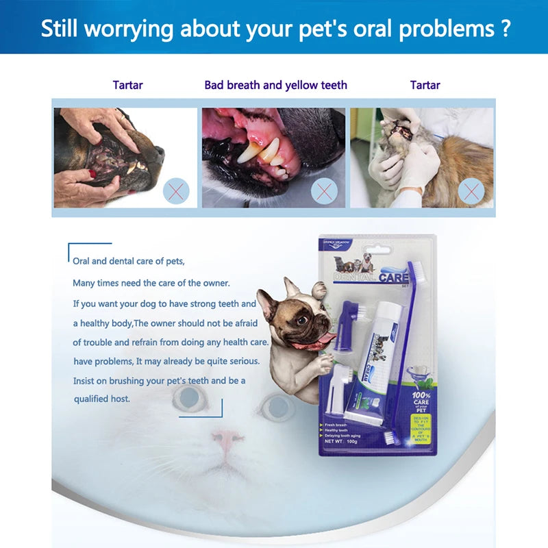 Pets Tartar Control Kit for Dogs Contains Toothpaste Toothbrush and Fingerbrush 4-Piece Dental Care