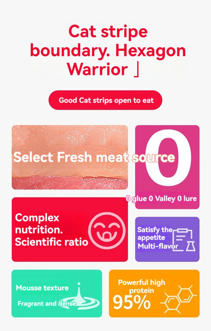 Cat snacks cat strips 15g/piece fresh tender chicken tuna cod wet food nutrition replenishment fattening cat snacks