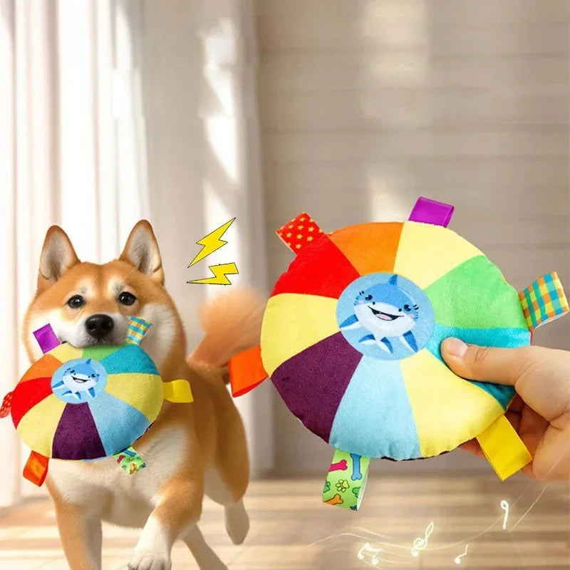 Funny Rainbow Plush Flying Saucer Dog Toys Outdoor Interactive Training Games Chew Toy Pets Flying Discs Toys Dog Accessories