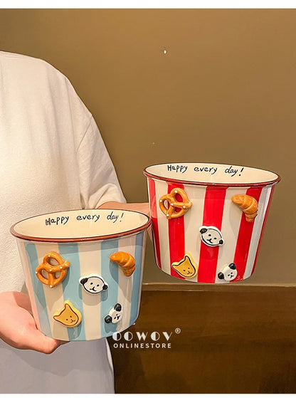 Snacks, Puppies, Ceramic Snack Bowls, Household Soup Bowls, Noodle Bowls, Snacks, Fried Chicken, French Fries, Buckets, Popcorn