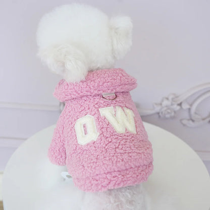 Winter Pet Jacket For Dogs & Cats - Pink Letter Print Two-legged Cotton Coat Outdoor Wear With Leash Hole, Casual Warm Outerwear