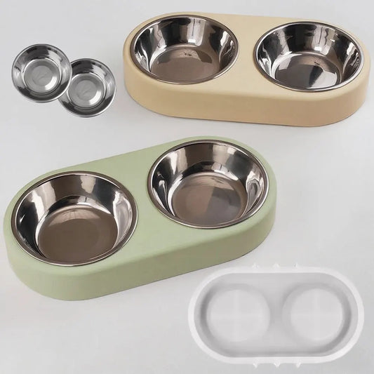 Pets Snack Bowls Silicone Mold Kit DIY Cat Food Dog Food Storage Pallet Resin Concrete Mold with Stainless Steel Disc