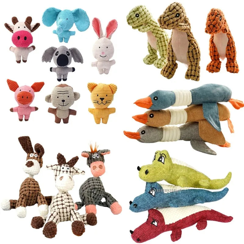 Pet Toys  Animals Shape Bite Resistant Squeaky Toys Teeth Grinding Plush Dog Toy for Small Large Puppy Pets Training Accessories