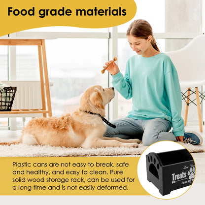 Wood Pet Food Storage Container with 2 Plastic storage Jars Large Capacity Pet Snack Storage Organizer For Dog Cookie Cat Treats