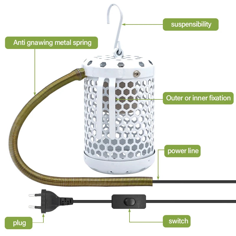 Pet Parrot Heater Preservation Cage Heating Lamp Anti-bite Anti-scalding Reptile Warm Lights Accessories Bird Supplies 220V