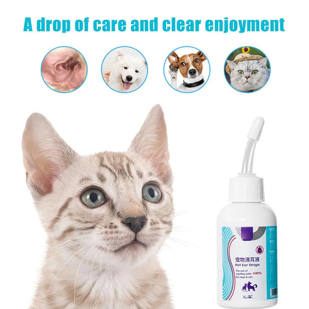 Pet Ear Cleaner Removes Ear Mites Fungus Cat Dog Dedicated Itching Relieve Drops Cleansing Ear Anti-Inflammatory Ear Q5X6