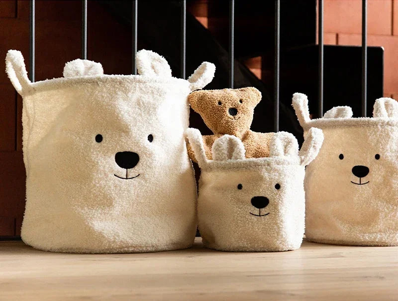 Lambswool Pet Toys Snacks Canvas Storage Basket Bear Dirty Clothes Basket Children's Toys Super Soft Touch Charpa Cotton