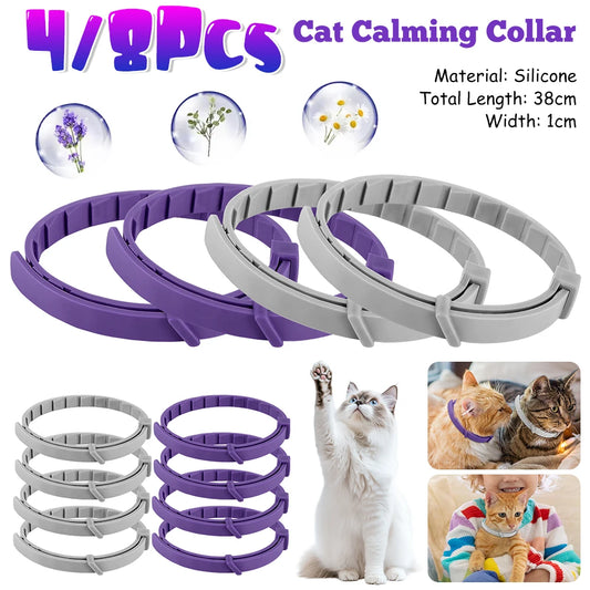 4/8PCS Dogs Calming Pheromone Collars Cats Relieve Anxiety Adjustable Comfortable Collar For Puppy Kitten Large Pets Accessories