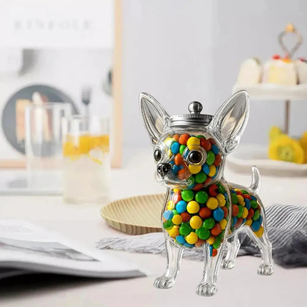 Chihuahua Dog Treat Glass Jar Airtight Snack Storage Container Pet Snack Holder Reusable Transparent Glass Candy Storage Jar