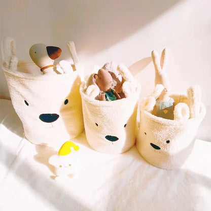Lambswool Pet Toys Snacks Canvas Storage Basket Bear Dirty Clothes Basket Children's Toys Super Soft Touch Charpa Cotton