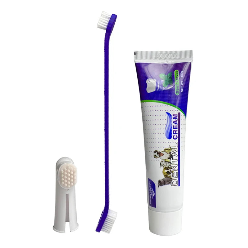 Pets Tartar Control Kit for Dogs Contains Toothpaste Toothbrush and Fingerbrush 4-Piece Dental Care
